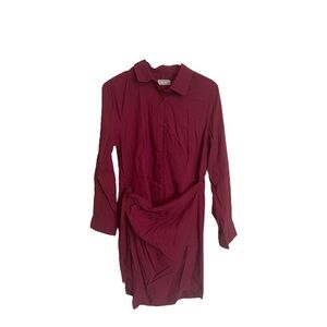 UNTUCKit Maroon Button-Up Shirt Dress with Wrap Front